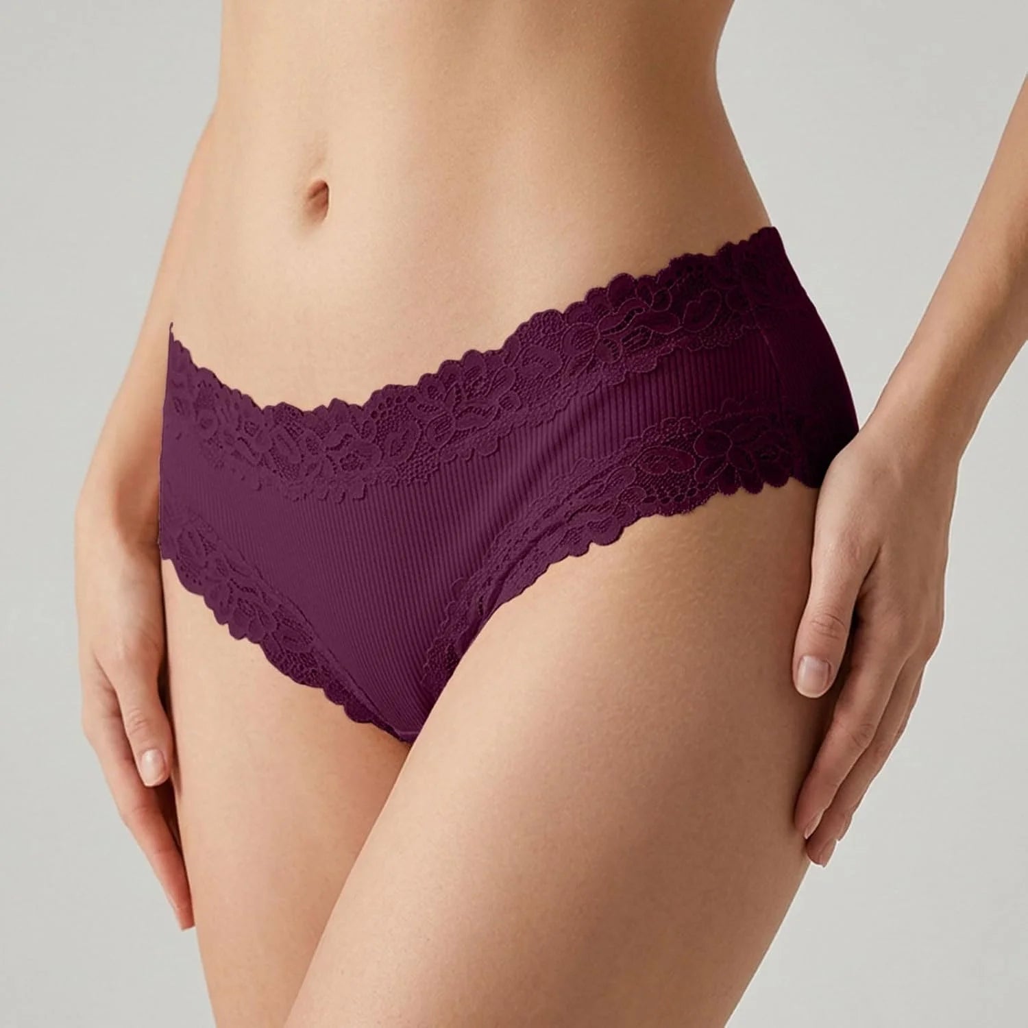 Lace Trim High Waisted Underwear for Women Sexy Ribbed Panties