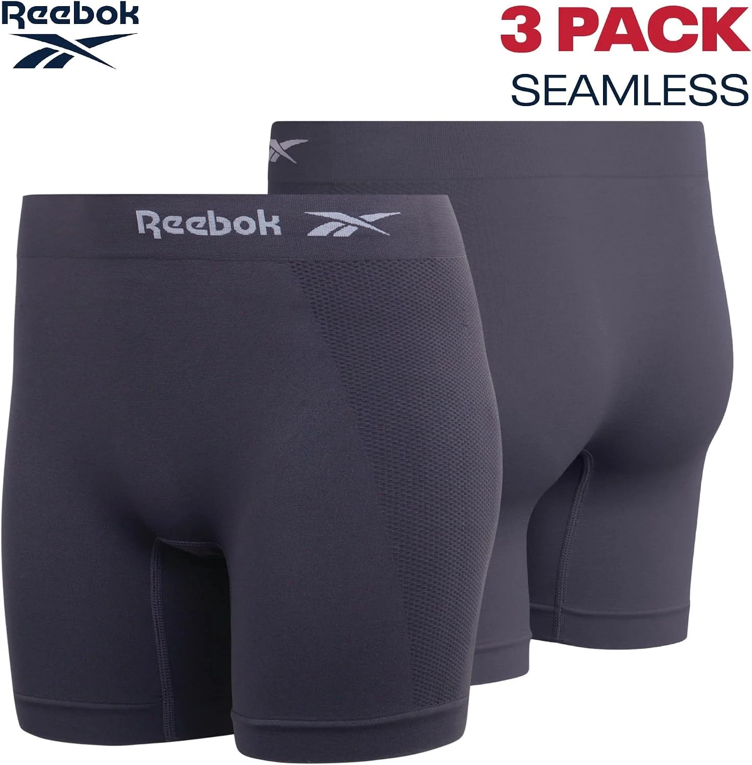 Reebok Womens Boyshorts 3 Pack Long Leg Performance Underwear 6" Inseam